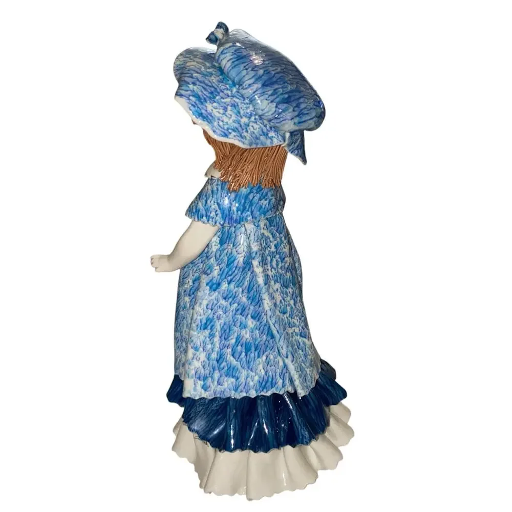 RARE Signed Lino Zampiva Porcelain Doll Figurine Italy Spaghetti Hair Blue Dress